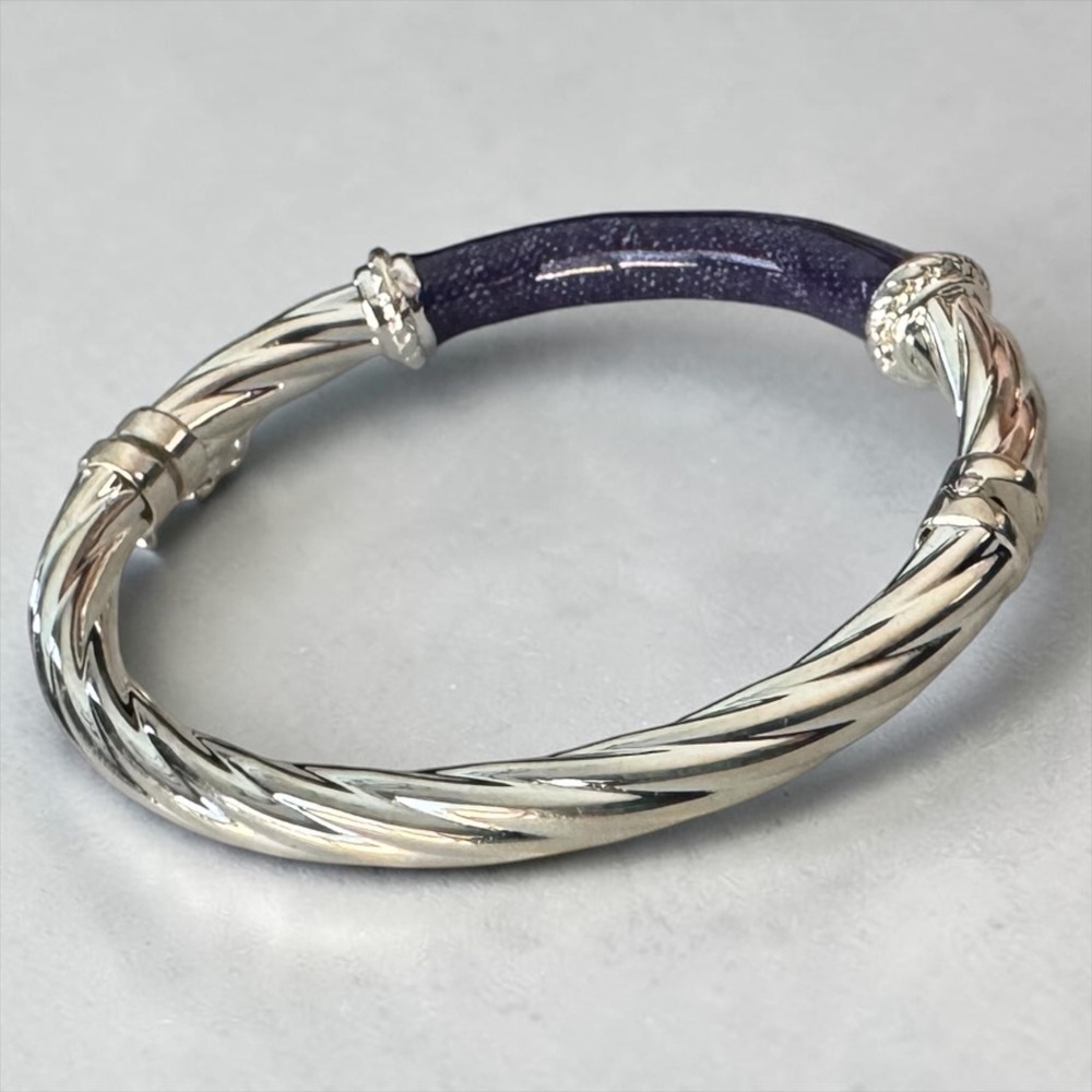 Milor Italy 925 Sterling Silver Denim Blue Twist Hinged Bangle Bracelet Vintage